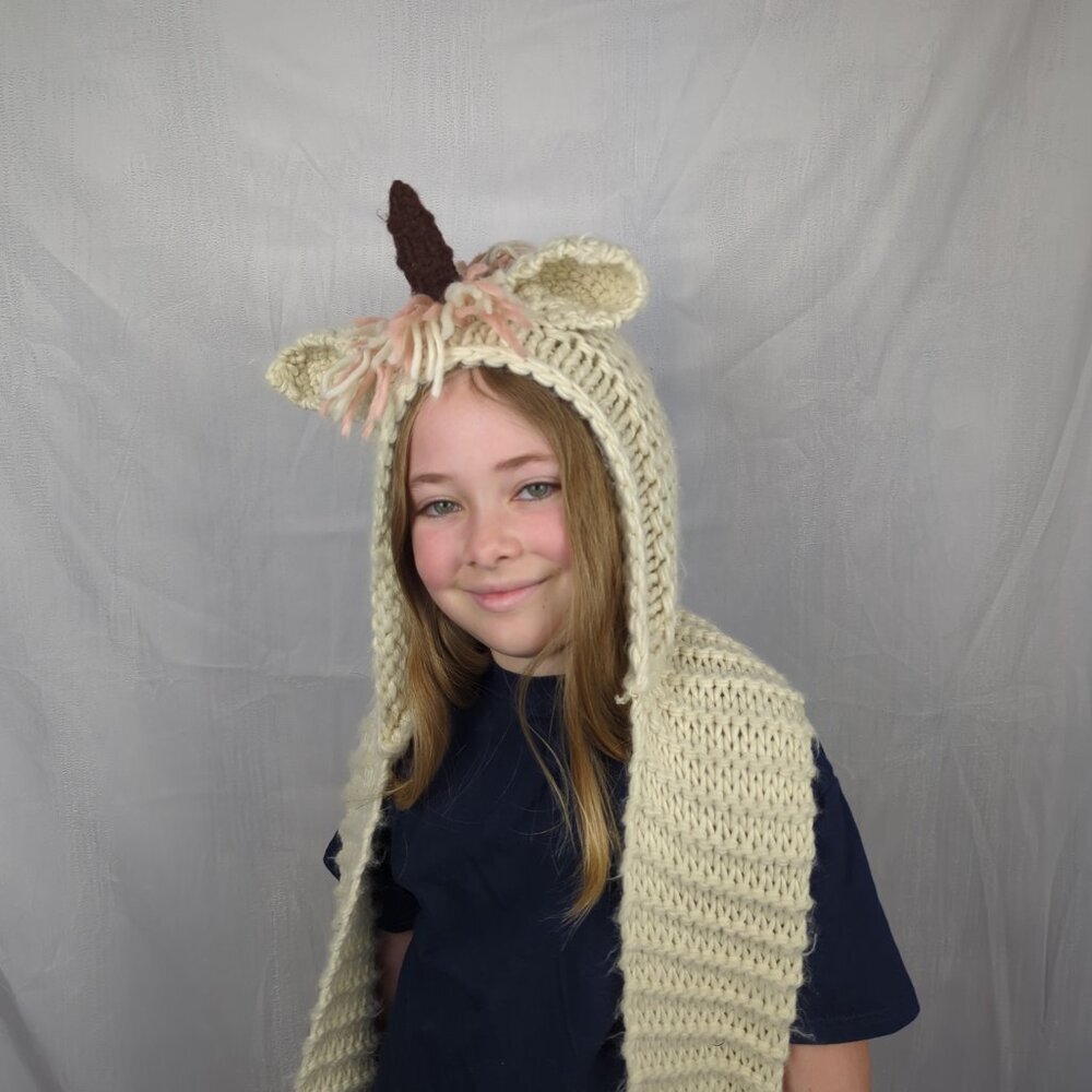 Crochet Unicorn Hooded Scarf